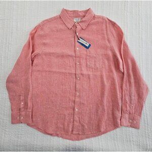 NEW Caribbean Joe 100% Linen Shirt Men's XL Red Long Sleeve Machine Washable NWT